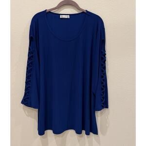 89th + Madison Women's Long Plus Size 3X Top Shirt Top Royal Blue Pull Over